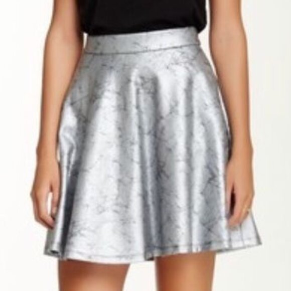 Catherine Malandrino NEW Flare Metallic Silver "PETE" Mini Skirt NWT Women's L - Picture 2 of 16
